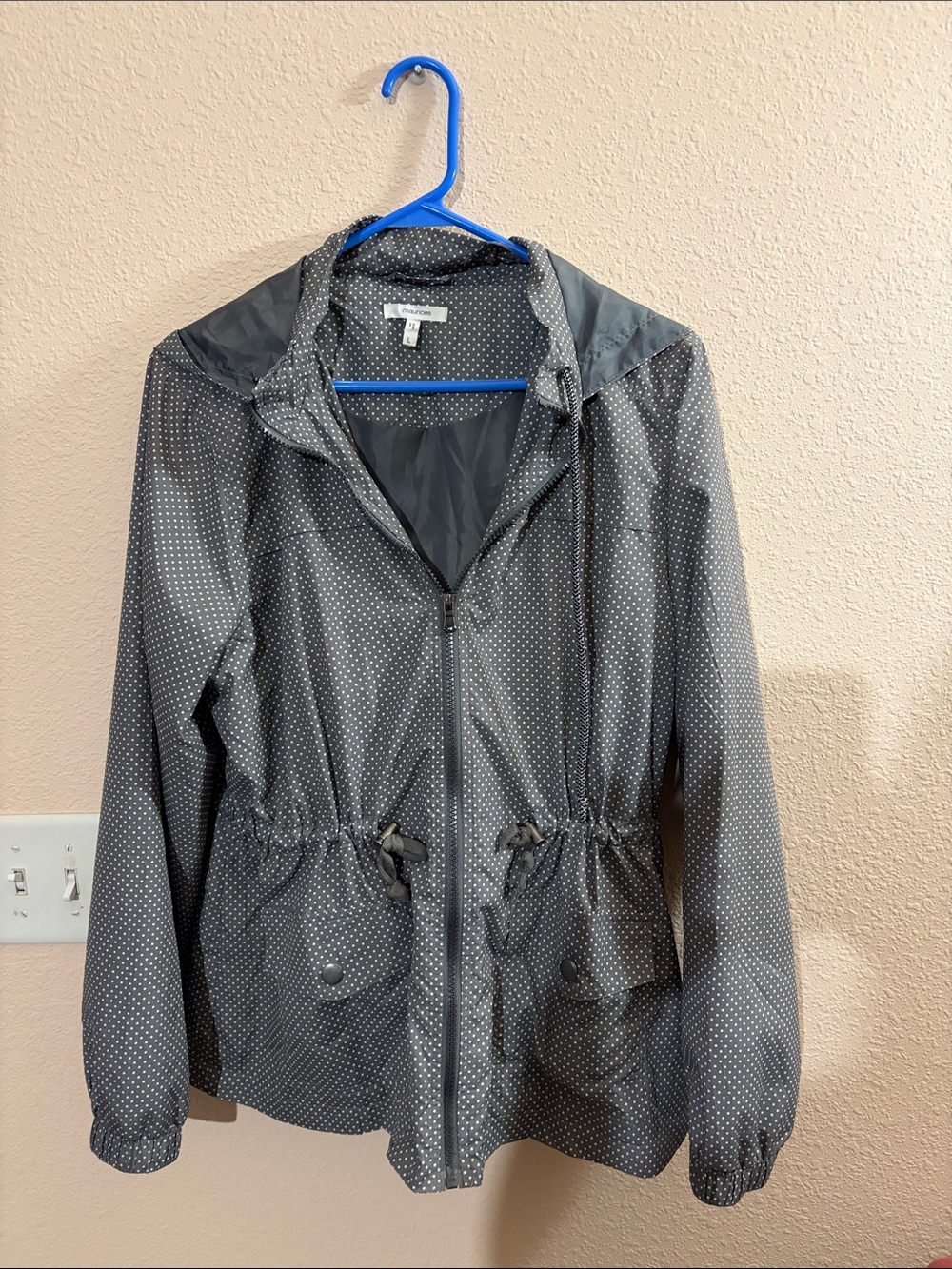 Maurices Lightweight Gray Polka Dot Hooded Jacket